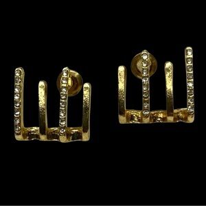 Claw Earrings Gold Tone Crystal Inlay Piereced Post